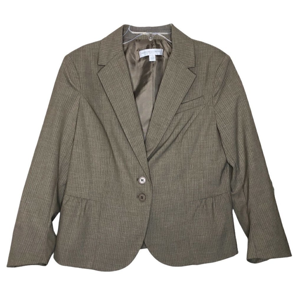 new YORK & CO. Stretch Pinstripe Button Front Blazer w/ Ruched Sleeves - Size 8